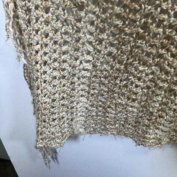 Vintage Handmade Cream Open-Weave Fringe Throw Retro Accent Blanket MCM Boho - Picture 5 of 5